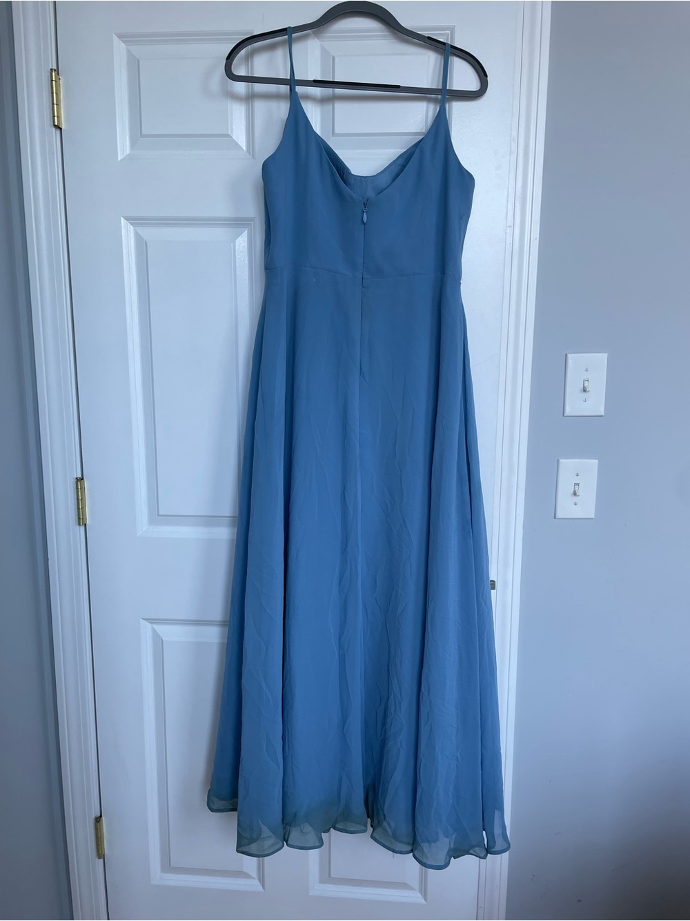 Azazie Steel Blue Cowl Neck Spaghetti-Strap Maxi Dress - Picture 5 of 8